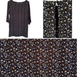 Dark Academia Navy Sheath Dress With Orange White Flowers 3/4 Sleeve Women’s 6